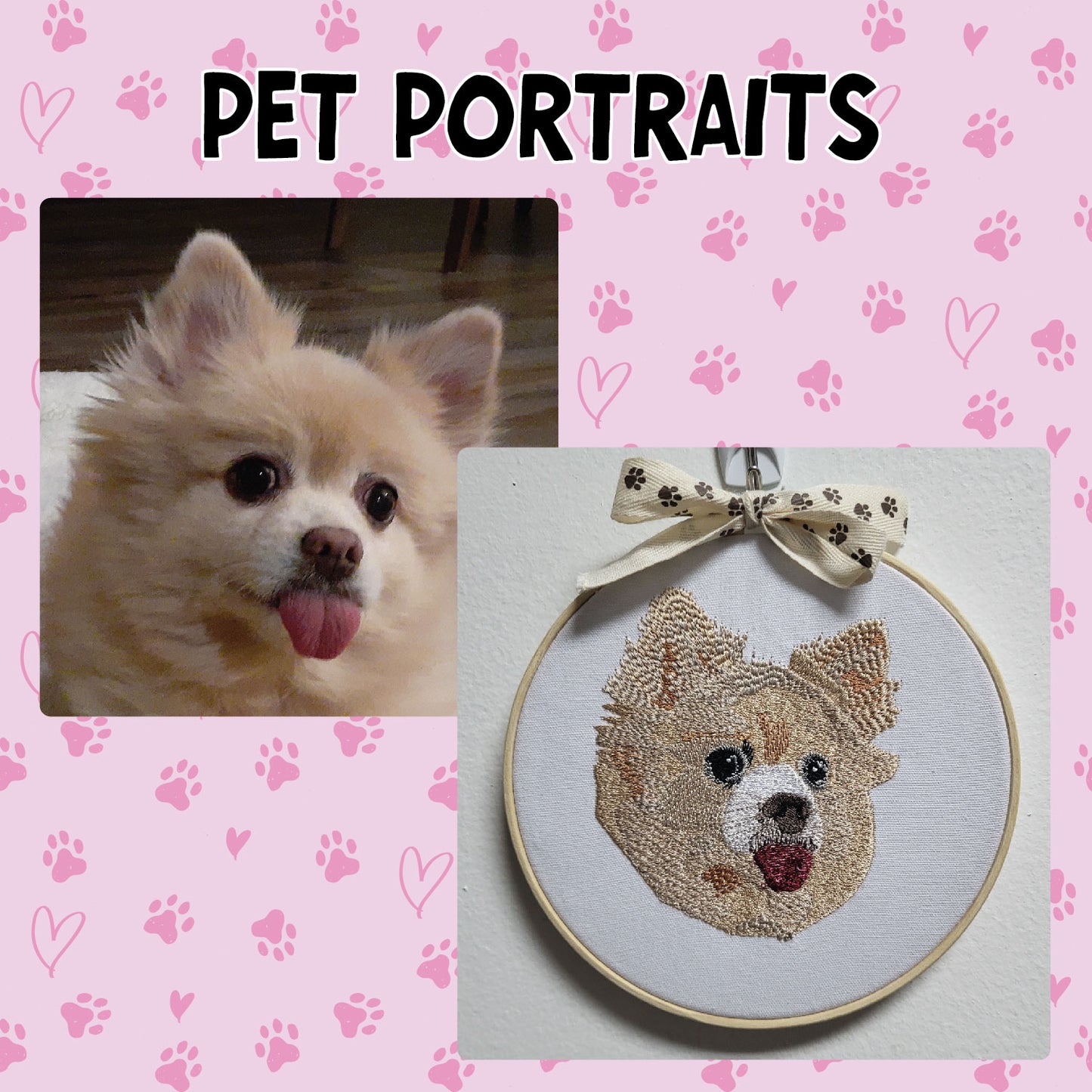 Custom pet portrait in embroidery hoop - personalized dog, cat, or pet gift