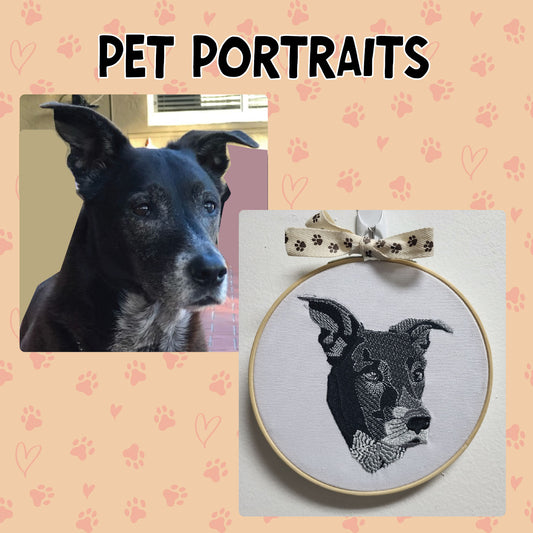Custom pet portrait in embroidery hoop - personalized dog, cat, or pet gift
