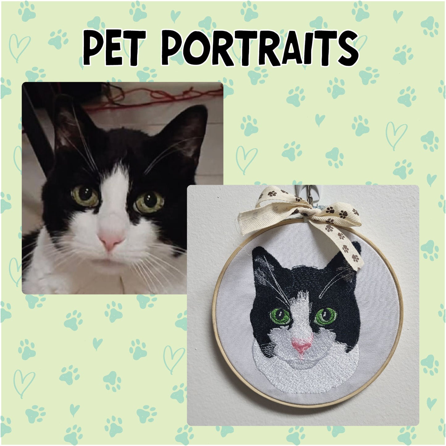 Custom pet portrait in embroidery hoop - personalized dog, cat, or pet gift